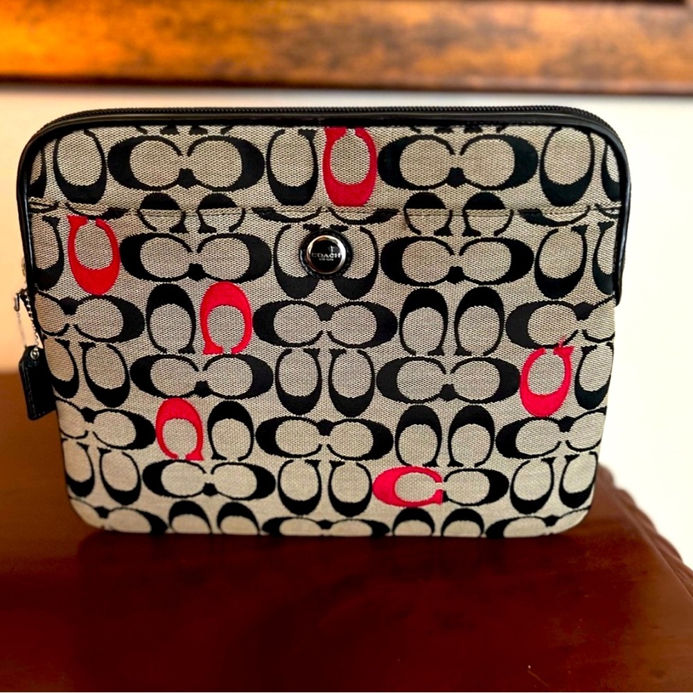 Coach Signature Jacquard Black and Red Padded Ipad Zippered Case